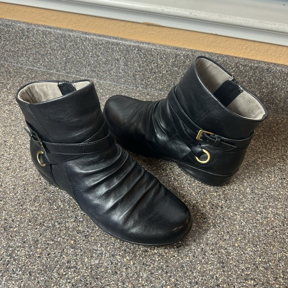 Naturalizer N5 Comfort Black Leather Ruched Comfort Casual Ankle Boots Womens 8W